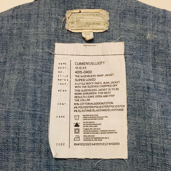 Current/Elliott The Sleeveless Snap Jeans Jacket L - Picture 4 of 4